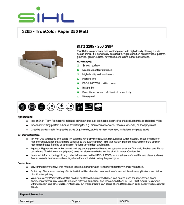 SIHL - 3285 TRUCOLOR WHITE - 250 Matt