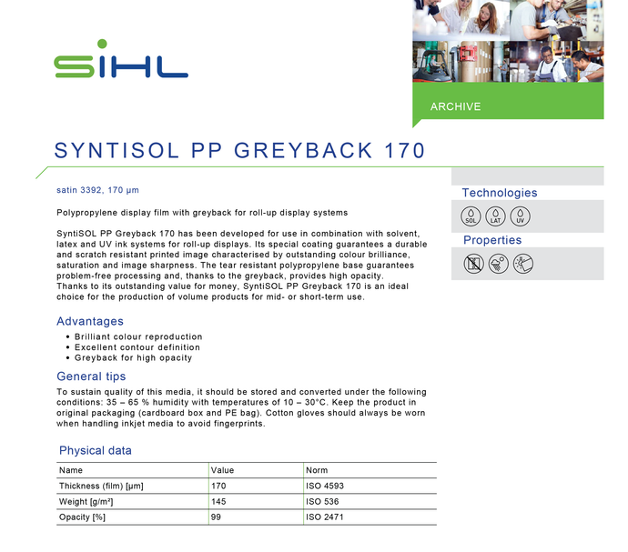 SIHL - 3392 SYNTISOL - PP Greyback 170