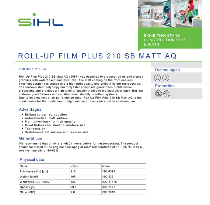 SIHL - 3597 Roll Up Film Plus Matt 210