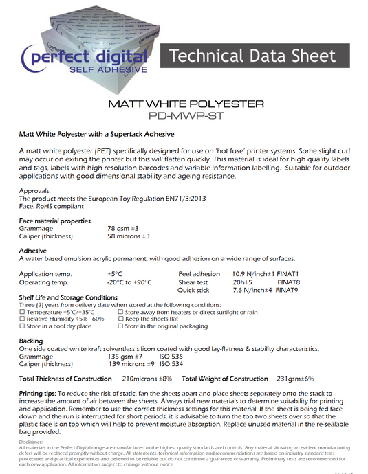 Perfect Digital - MATT WHITE POLYESTER (PD-MWP-ST)