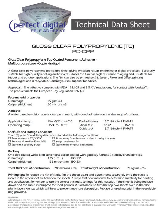 Perfect Digital - GLOSS CLEAR POLYPROPYLENE (TC) (PD-CPP)