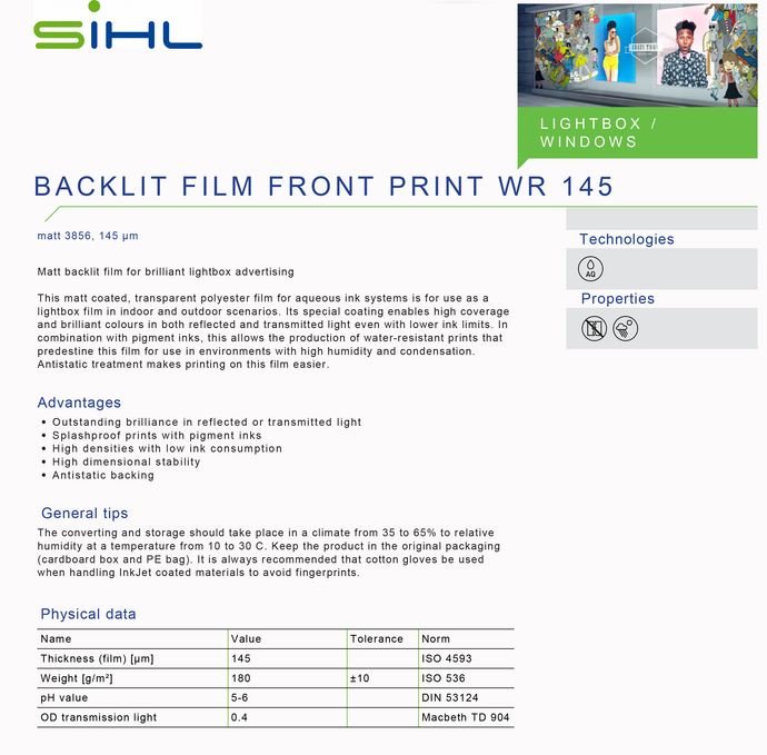 SIHL - 3856 BACKLIT FILM - Front Print